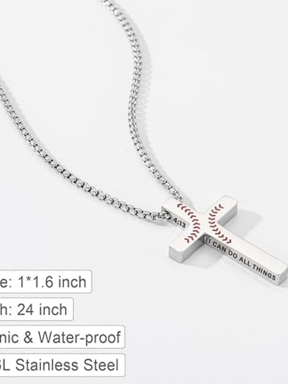 Baseball Cross Necklace for Boys & Men – Stainless Steel Christian Bible Verse